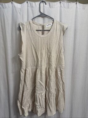 Alluv Place Cream Sleeveless Tiered Pintuck Dress
